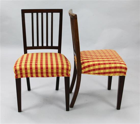 A harlequin set of twelve George III mahogany dining chairs, H.2ft 11in.